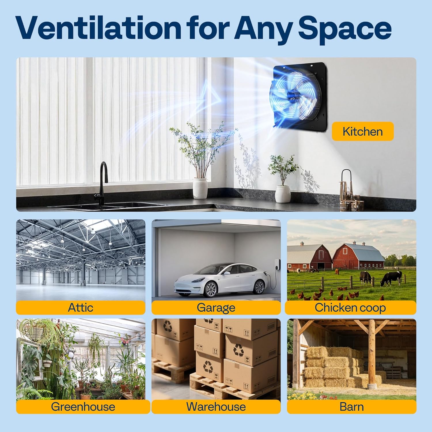 VIVOHOME 1300 CFM Attic Fan with Thermostat - Smart Temperature & Humidity Control, EC Motor Variable Speed, Wall Mount Exhaust for Garage, Workshop, Greenhouse, Remote Included - Image 5