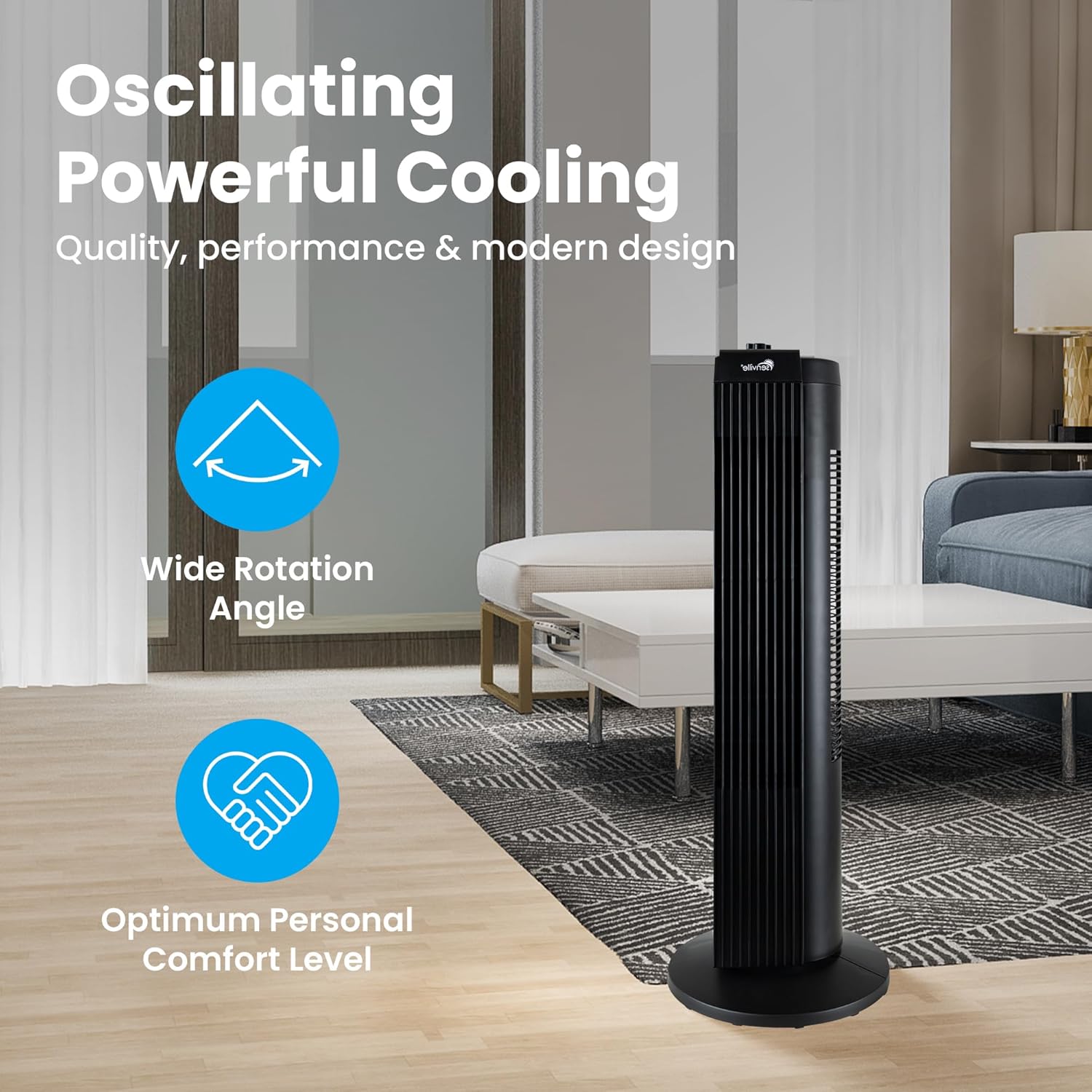 Senville 27" Standing Fan for Bedroom and Home with 60° Oscillation, 3 Speed, Compact Space-Saving Design, SENFZ10-19M - Image 2