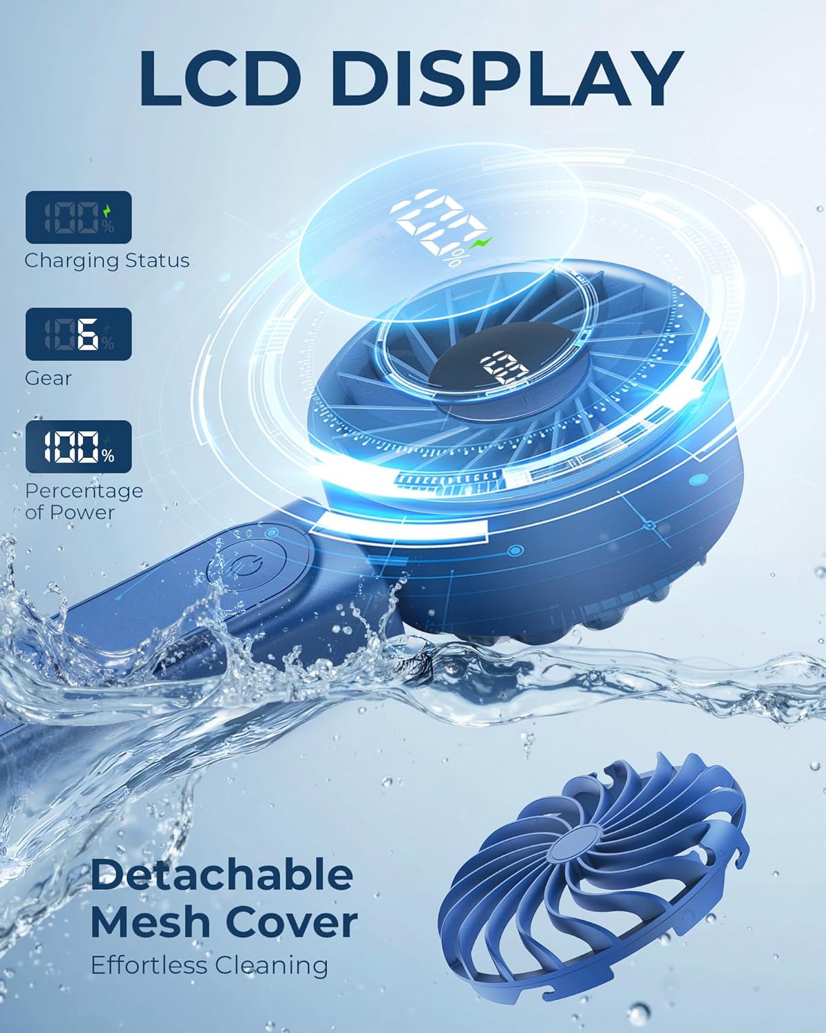 Handheld Portable Fan, 4000mAh, Rechargeable Personal Fan, 180° Foldable Mini Desk Fan with 6 Wind Speed, LCD Digital Display, Lanyard as Neck Fan, Ultra Quiet, Pocket Size, Blue - Image 5