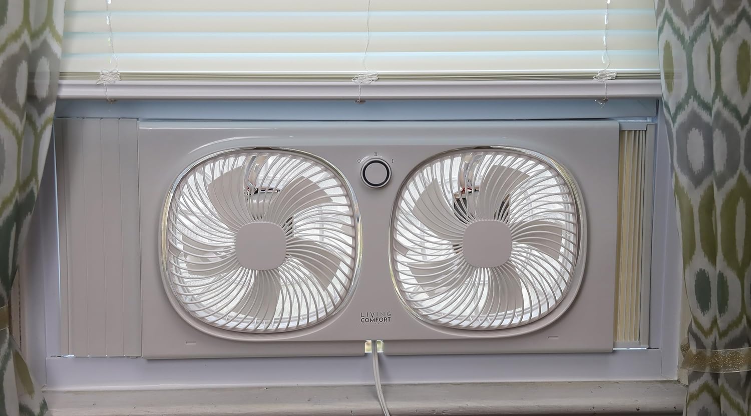 Comfort Zone Living Comfort 9" Dual Window Fan with 180° Rotating Fans, 2-Speeds, Plastic Removable Bug Screen, Individually Rotating Fan Heads, White - Image 7
