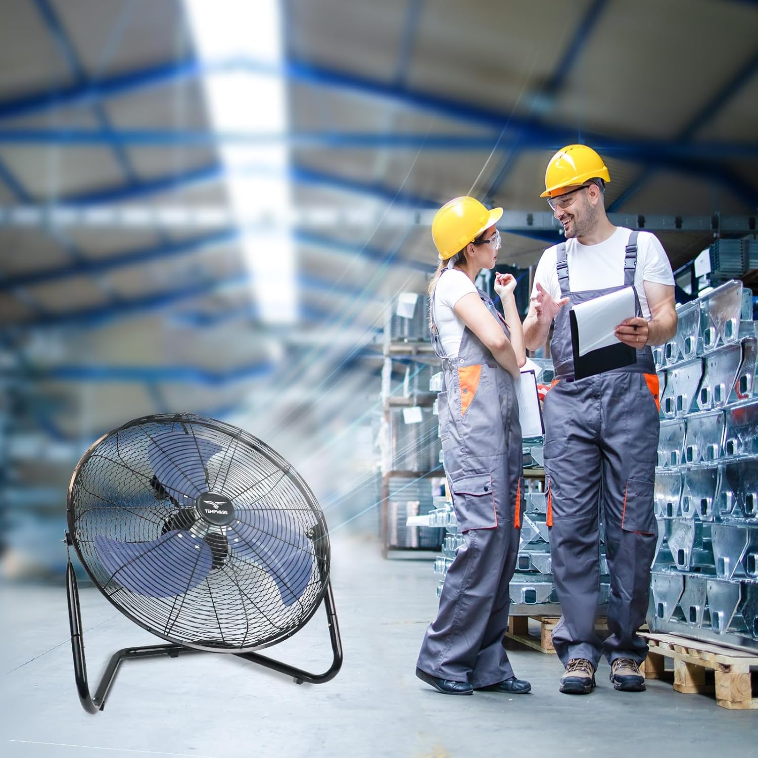 20 Inch High Velocity Industrial Floor Fan, 3-Speed Heavy Duty Metal Cradle Floor Fans with 360° Tilt for Warehouse, Workshop, Garage, Factory and Basement, Black & Blue - Image 7