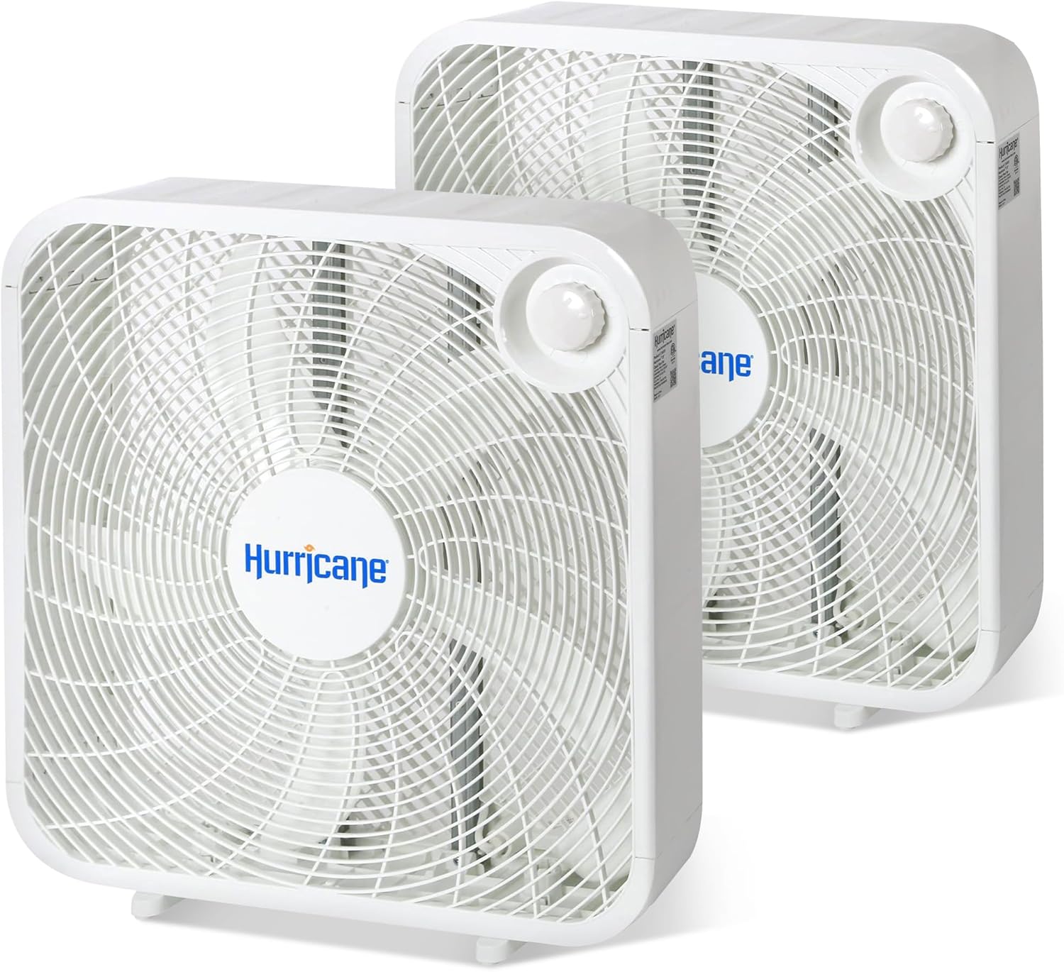 Hurricane 2-Pack Classic Floor Mount Box Fan w/ 3 Quiet Speeds, White, 20" - Corded Portable Electric Air Cooling Unit w/Powerful 2400 CFM Airflow for Home, Garage, Office, Bedroom & Basement