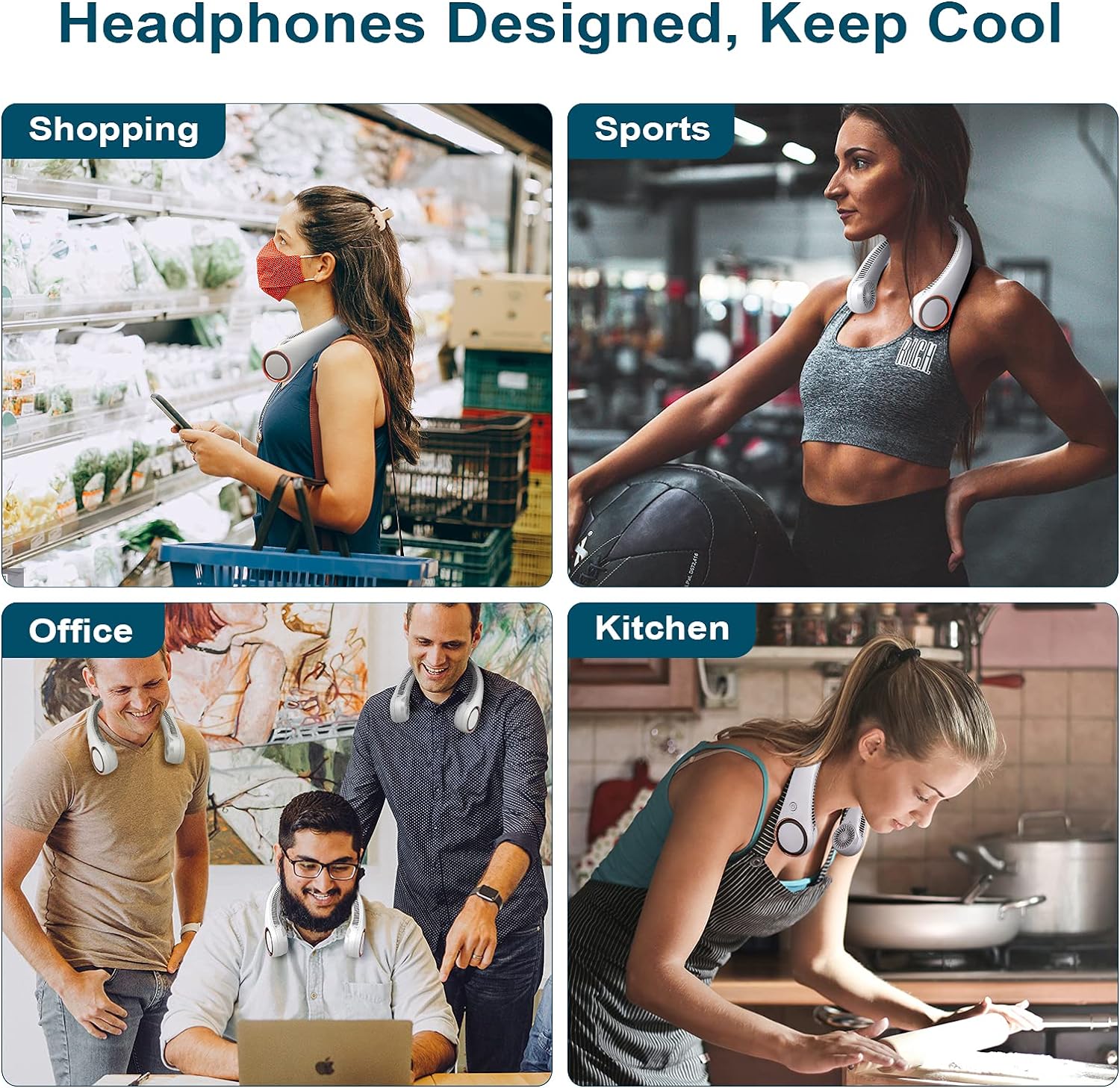 CIVPOWER Neck Fan: Portable Personal Neck Cooling Rechargeable Bladeless Fan - Hands Free 3 Speed 4000 mAh Battery USB Operated Wearable Headphone Design - for Men Women Outdoor Indoor (White) - Image 7