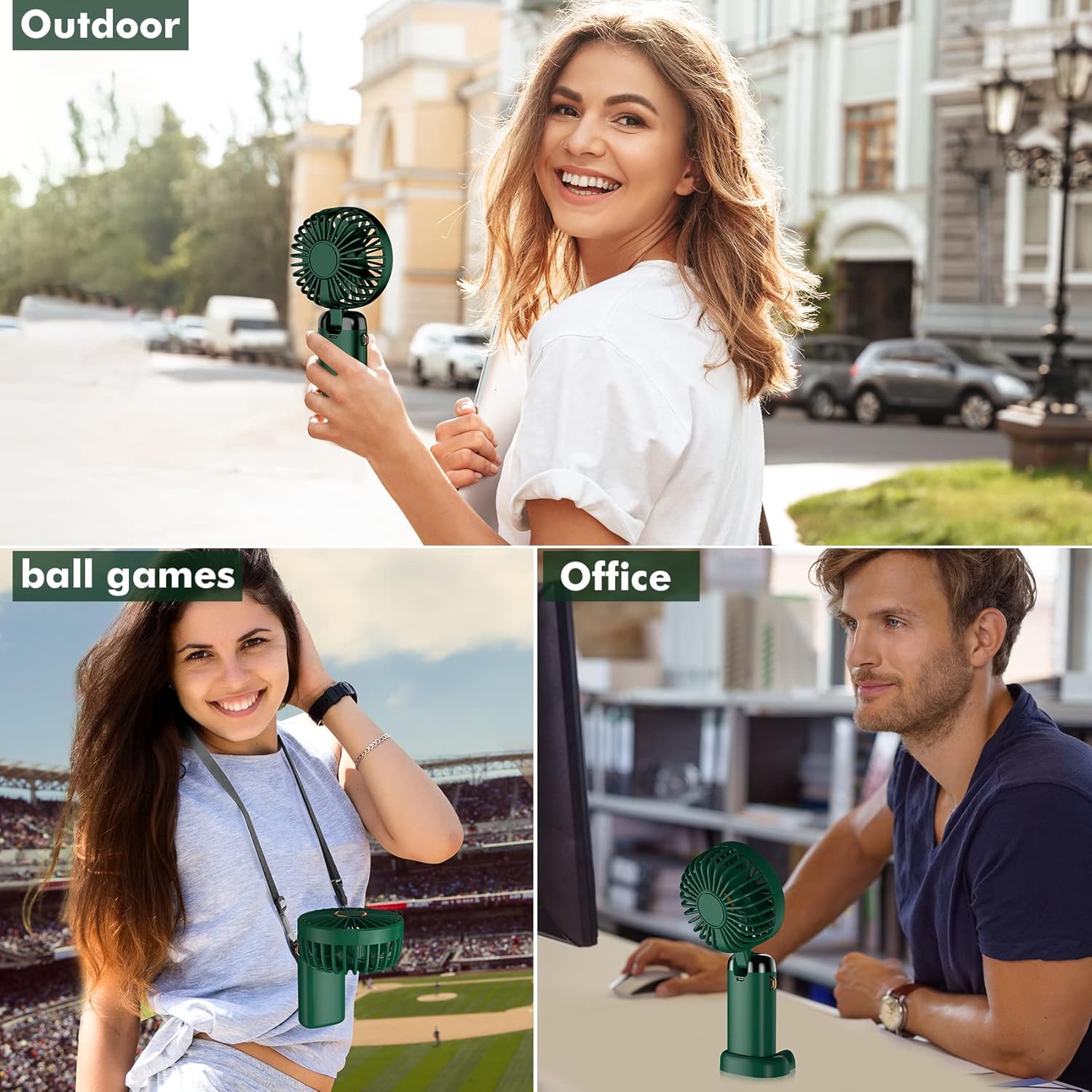 Handheld Fan, Mini Portable Fan USB Rechargeable, Small Pocket Fan 5 Speeds with Lanyard and Base, Built-in 4200mAh Battery USB Desk Fan Foldable for Office, Outdoor, Home, School (Green) - Image 7
