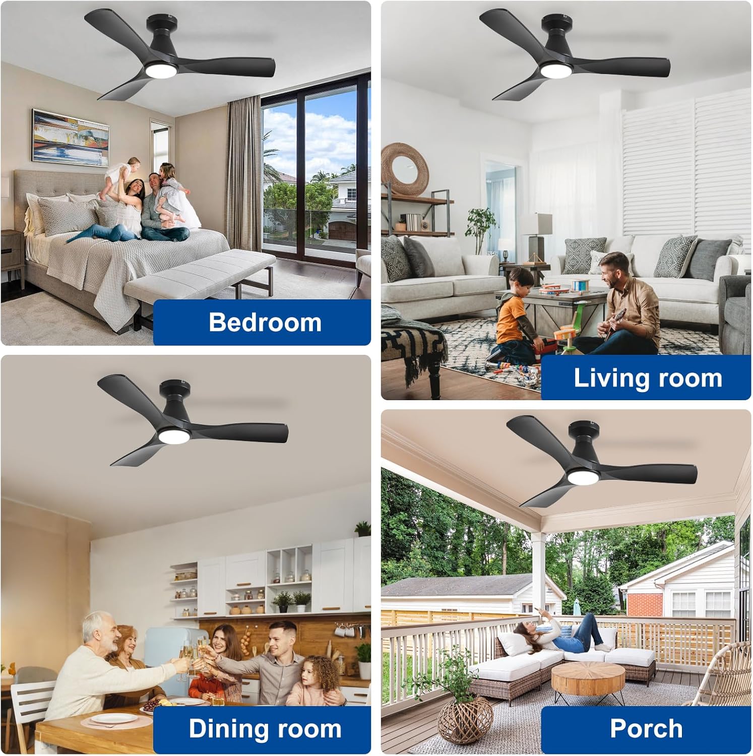 Depuley 42-Inch Ceiling Fans with Lights: Black 3 Blade Flush Mount Low Profile Ceiling Fan for Bedroom - Dimmable Indoor Outdoor Fan with Remote APP Control Ultra Quiet DC Motor Timer - Image 4