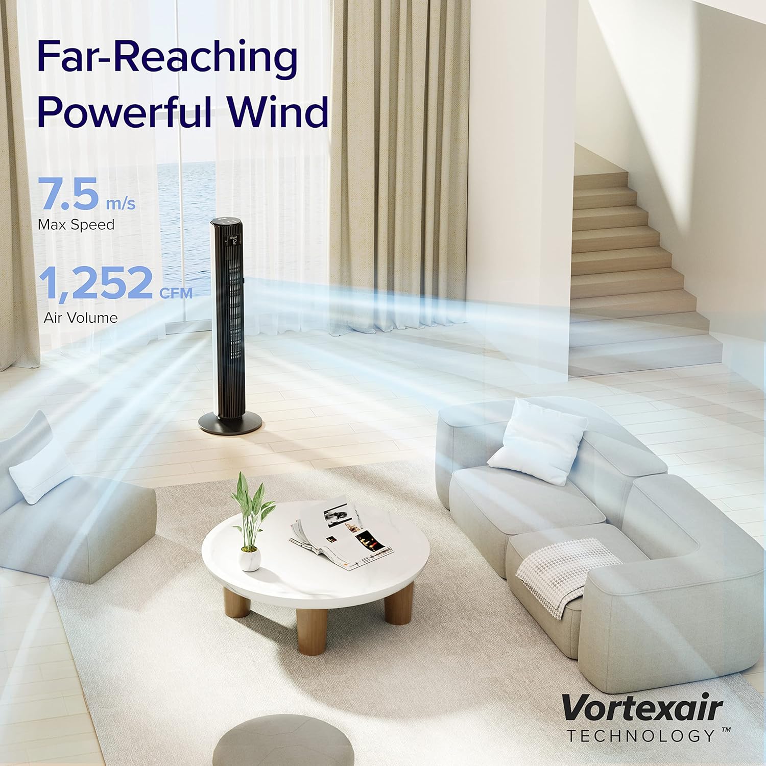 LEVOIT Smart 42 Inch Tower Fan for Bedroom, 26ft/s Standing Bladeless Fan, Quiet 25dB, 90° Oscillation, Brushless DC Motor, 12 Speeds, 4 Modes, 24H Timer with APP, Works with Alexa - Image 2