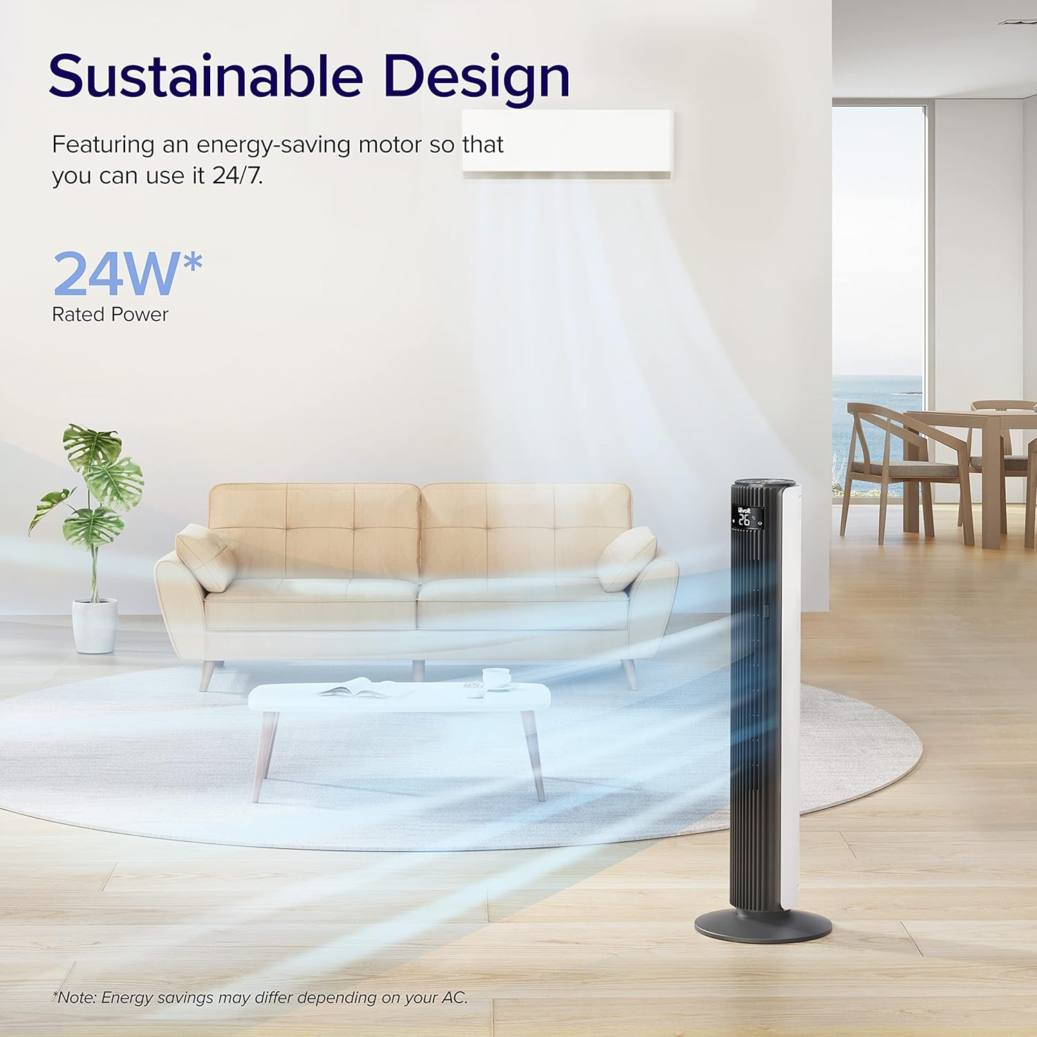 LEVOIT Smart 42 Inch Tower Fan for Bedroom, 26ft/s Standing Bladeless Fan, Quiet 25dB, 90° Oscillation, Brushless DC Motor, 12 Speeds, 4 Modes, 24H Timer with APP, Works with Alexa - Image 6