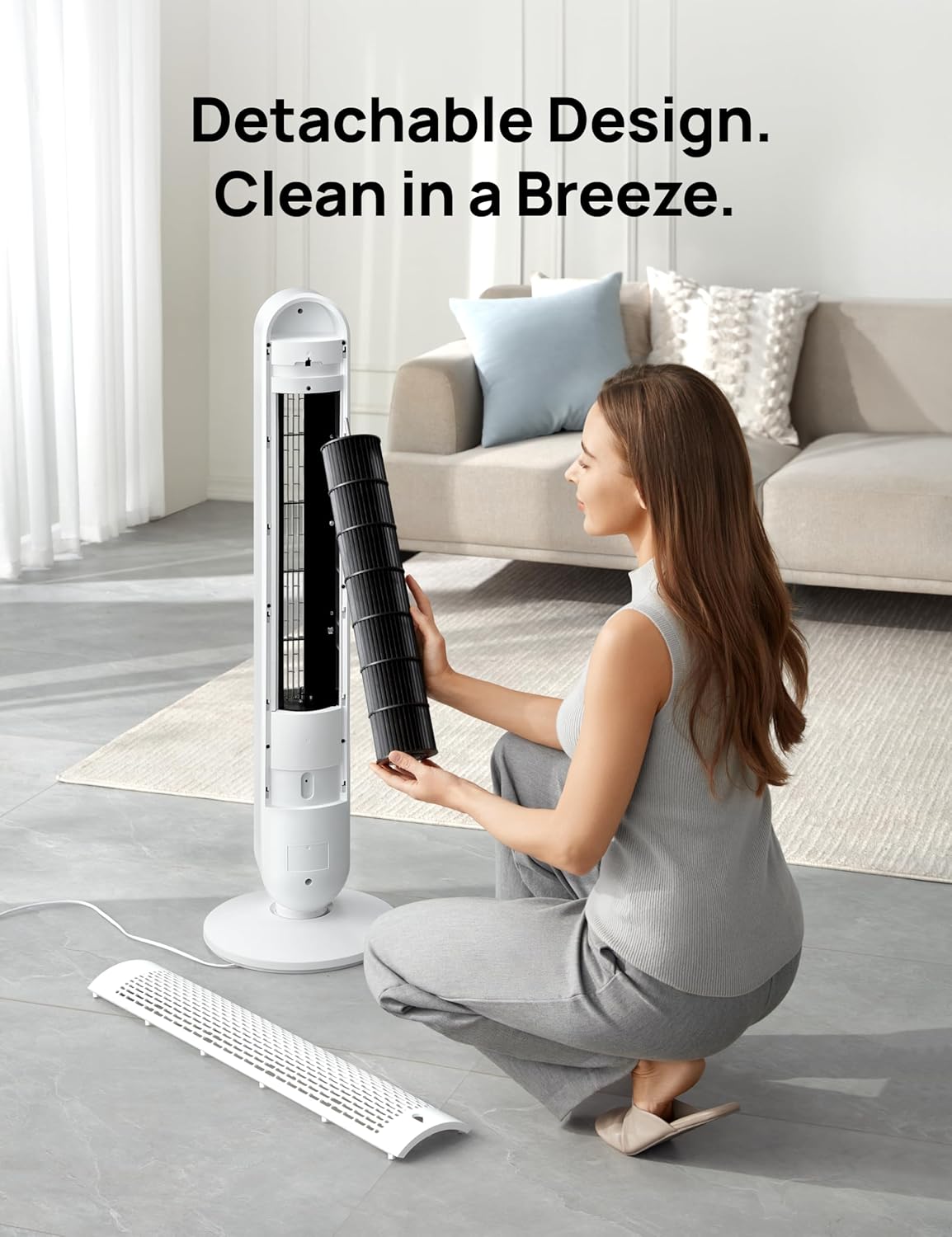 DREO Tower Fan 42 Inch, Cruiser Pro T1 Quiet Oscillating Bladeless Fan with Remote, 6 Speeds, 4 Modes, LED Display, 12H Timer, White Floor Standing Fan Powerful for Indoor Home Bedroom Office Room - Image 7