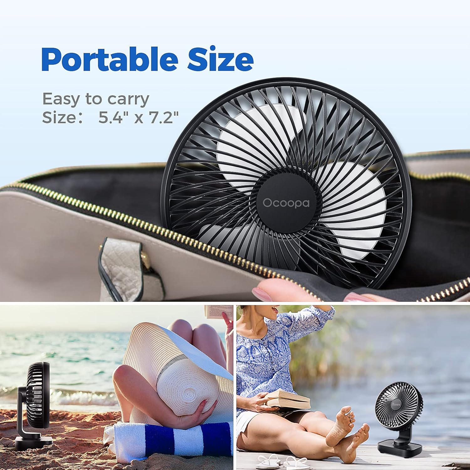 OCOOPA Small Desk Fan, 4000mAh Rechargeable USB Fan Battery Operated, 4 Speeds, 5'' Portable Table Fan with Strong Airflow Quiet, Detachable Grille, Mini Desktop Fan(Blue) - Image 7