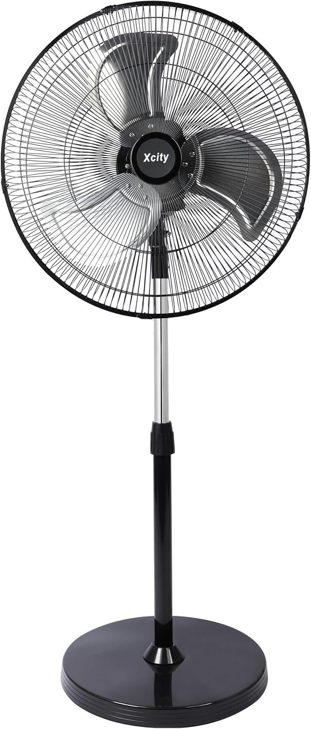 Xcity 20 inch Pedestal Oscillating Fan, 3-Speed Metal Standing Fan, Max 3600 CFM, Adjustable Height & Tilt, Heavy Duty Industrial Fans for Patio, Garage, Home & Office, Black