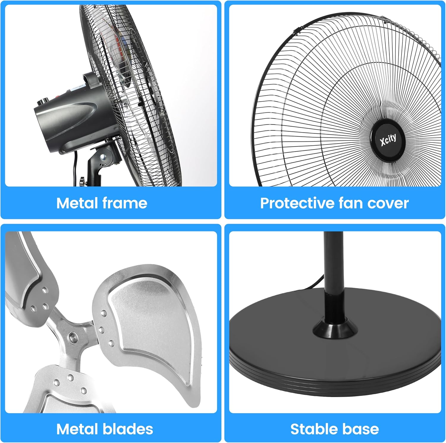 Xcity 20 inch Pedestal Oscillating Fan, 3-Speed Metal Standing Fan, Max 3600 CFM, Adjustable Height & Tilt, Heavy Duty Industrial Fans for Patio, Garage, Home & Office, Black - Image 5