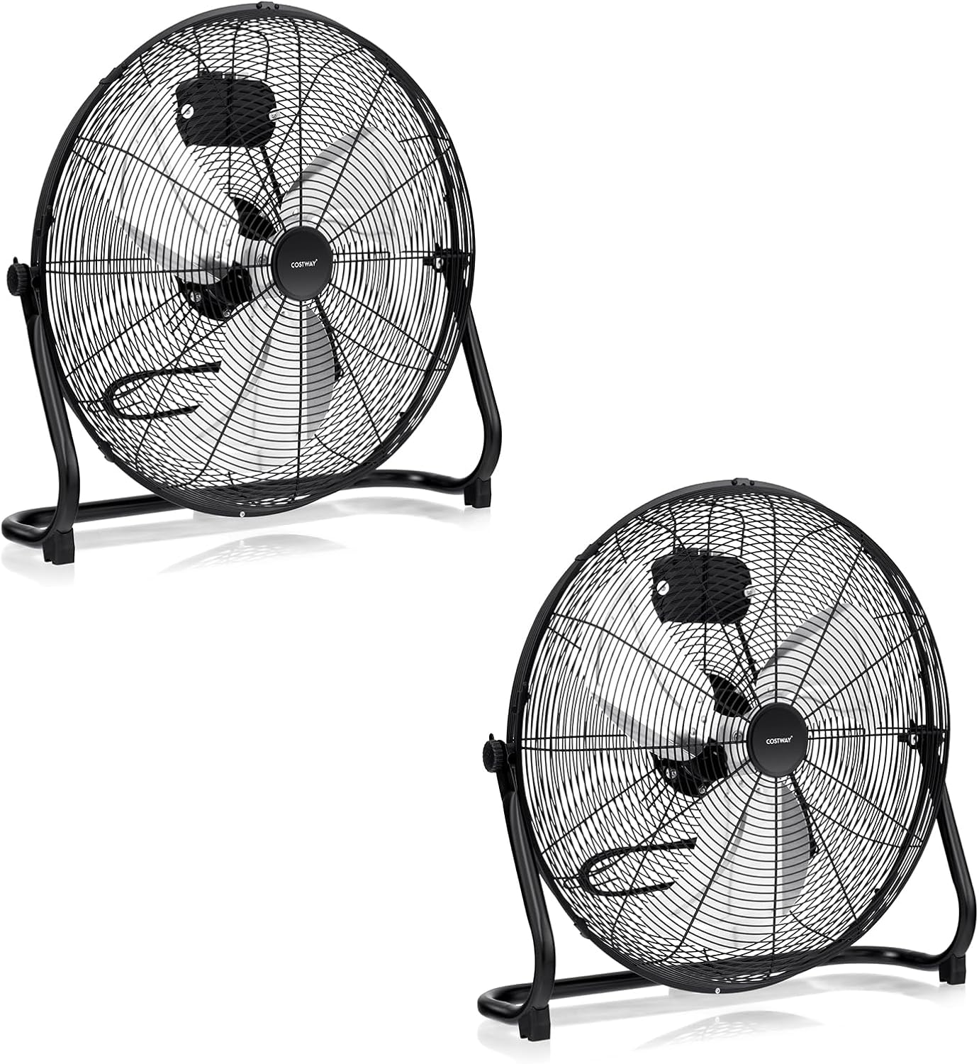 COSTWAY 2-Pack 20-Inch High Velocity Floor Fan, 145 Adjustable Tilt, 3-Speed, Heavy Duty Metal Industrial Set for Home, Garage, Warehouse, Workshop, Black