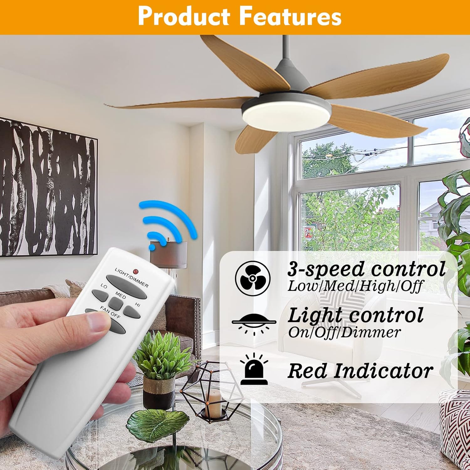 Universal Ceiling Fan Remote Control Kit with dimmer for AC 3-Speed Ceiling Fan Replacement for Hampton Bay Harbor Breeze Hunter UC7078T Fan-HD5 L3H2010FANHD RR7079T CHQ7078T FAN28R Fan-HD Kit - Image 2