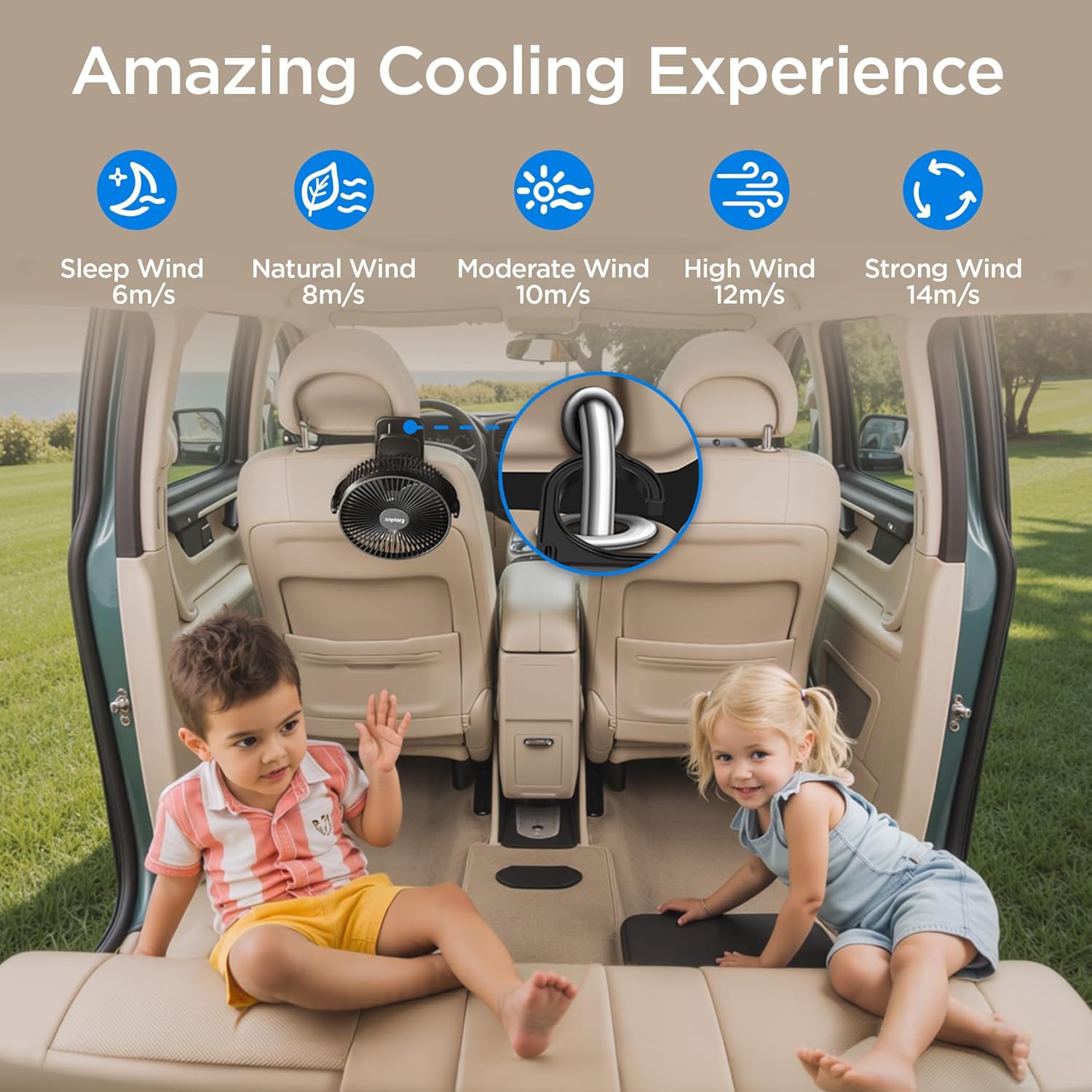 EasyAcc 10000mAh Desk Fan, 37 Hours Portable Rechargeable Fan with 5 Speeds Digital Display, Ultra Quiet 37H Stroller Fan for Baby, Camping Fan, Clip on Fan, Travel Fan, USB Battery Fan - Image 5
