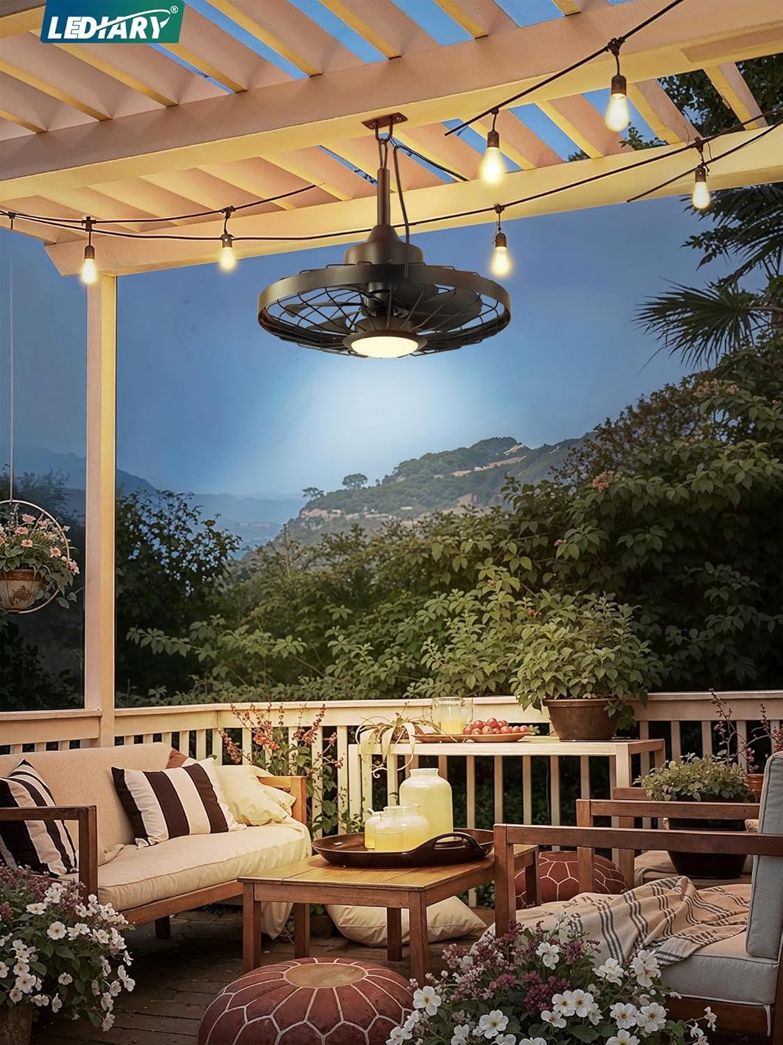 LEDIARY 20" Outdoor Ceiling Fan with Lights,IP65 Waterproof Gazebo Hanging Fan with Remote Control Smart App, Plug in Caged Ceiling Fan with 3CCT 6-Speeds for Patio Porch Pergola(Black) - Image 7