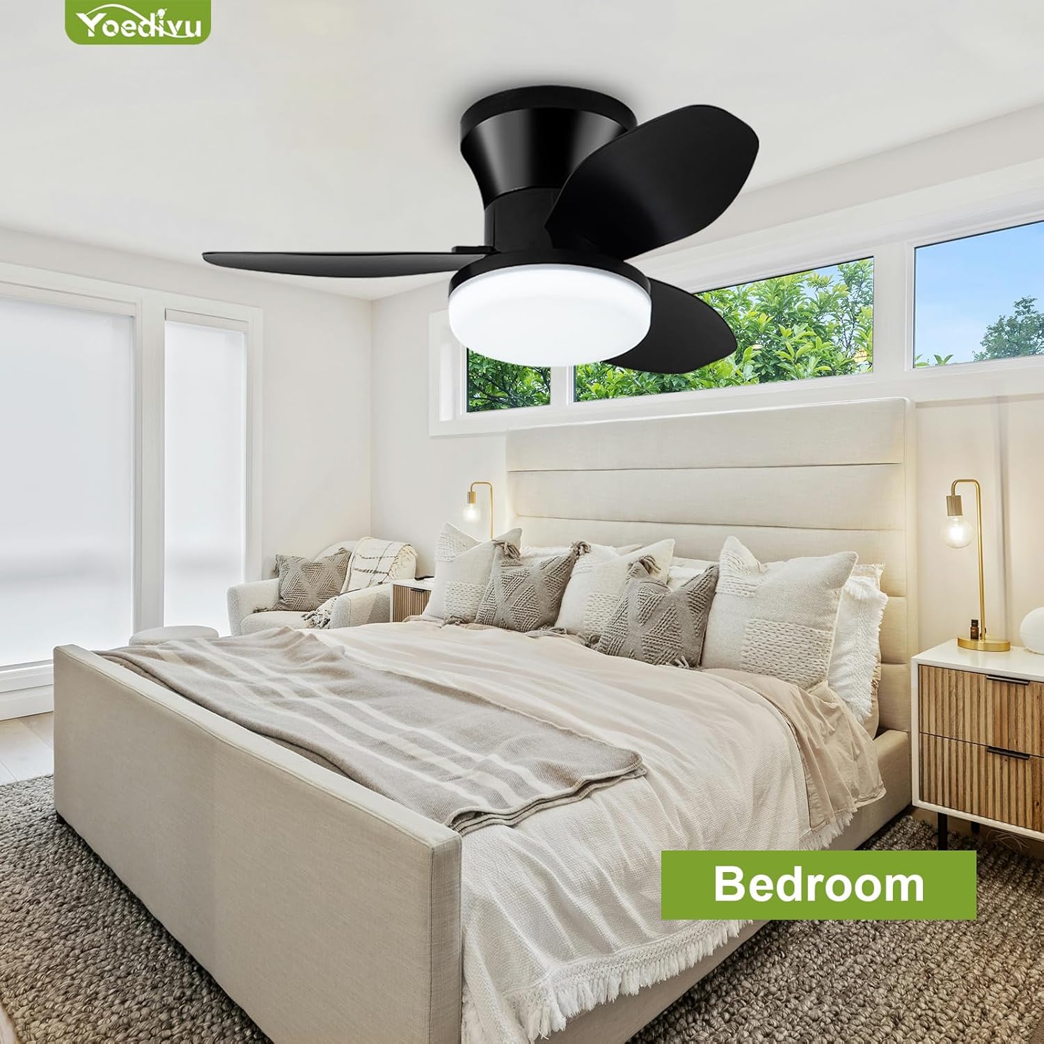 Small Ceiling Fan, 26 Inch Black Flush Mount Ceiling Fan with Lights and Remote, Low Profile Ceiling Fan with 3 Reversible Blades 6 Wind Speeds, Modern Ceiling Fan for Bedroom Kitchen - Image 9