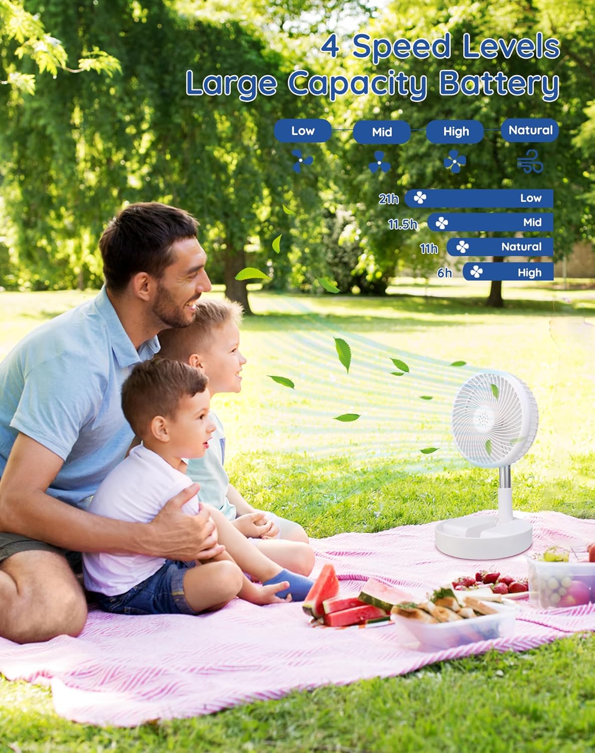 Primevolve Portable Battery Operated Standing Fan, Rechargeable USB Personal Floor Fan with Remote, Adjustable Height, White 7.7" Non-Oscillating - Image 5