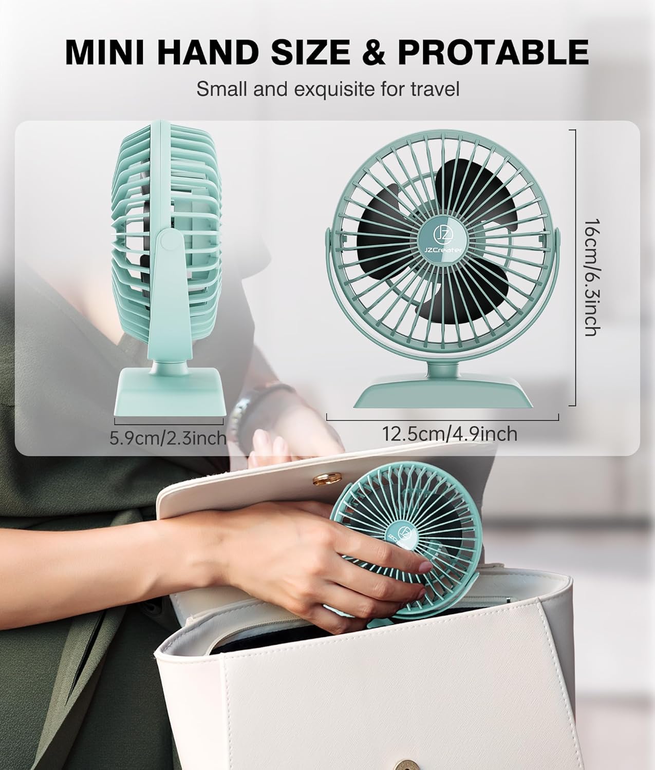 JZCreater USB Desk Fan, USB Fan Mini, 360 Rotation Desktop Fan with 3 Speed, Table Personal Cooling Fan, Quiet Mini Desk Fan, USB Powered, Small Fan for Home Office Bedroom Car Travel,Green - Image 6