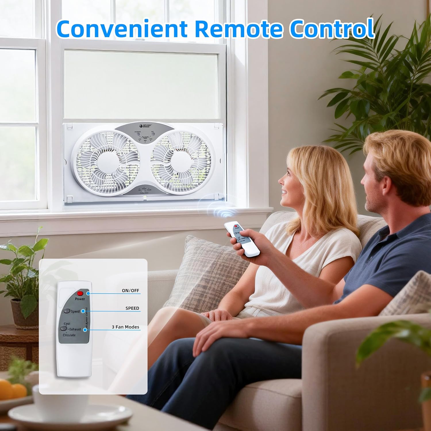 BEYOND BREEZE Window Fan Reversible Airflow, 9 Inch Dual Window Fan with 3-Speed 3 Modes, Remote Control Twin Window Fan 23.5" to 37" Adjustable Width for Bedroom, Kitchen, Home - Image 6