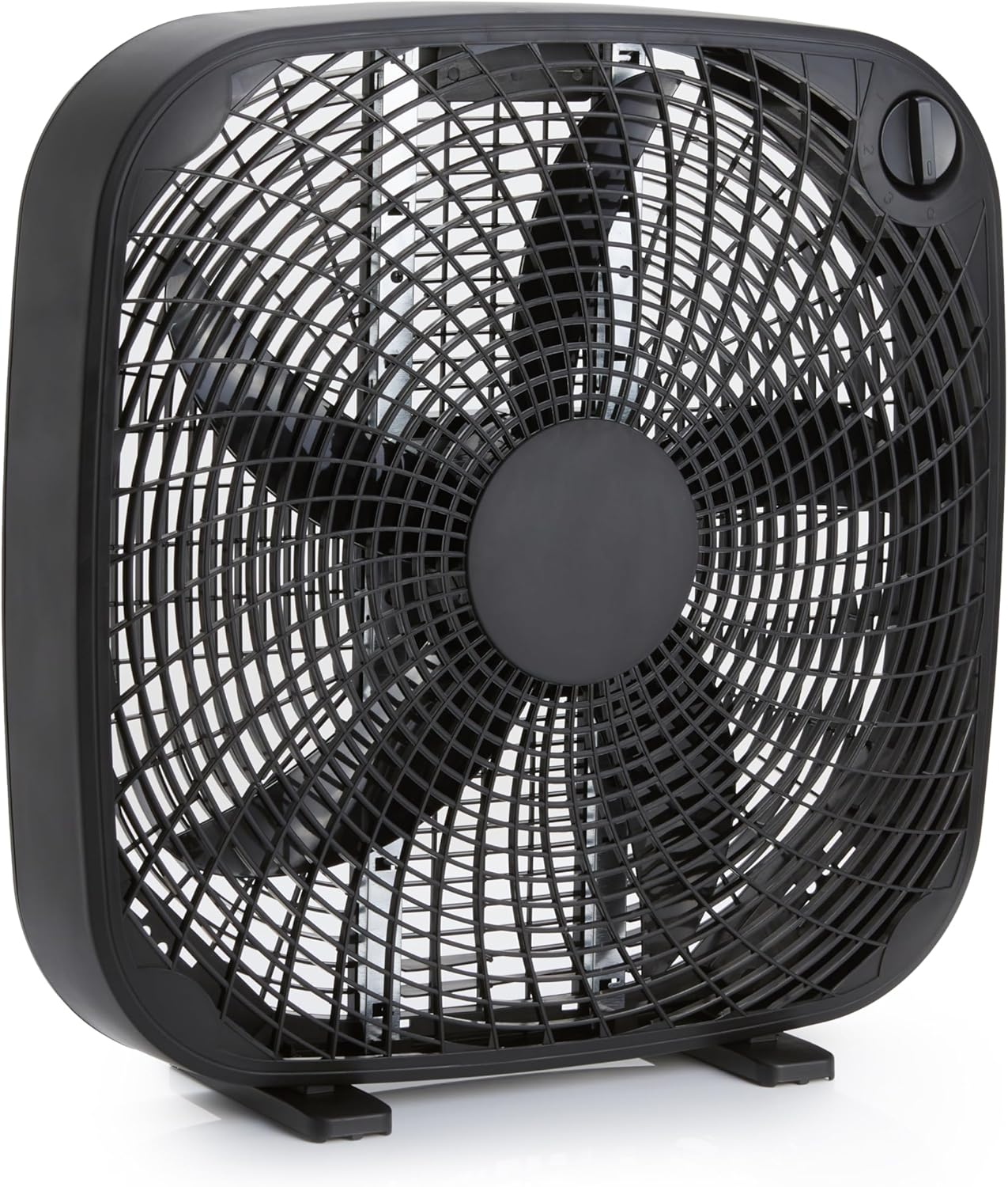 Amazon Basics 50.8 cm Box Fan with Powerful Airflow, 3 Speeds, 5 Blades, Lightweight Design, 67 Watts, Black, 17.27 D x 53 W x 54.21 H cms