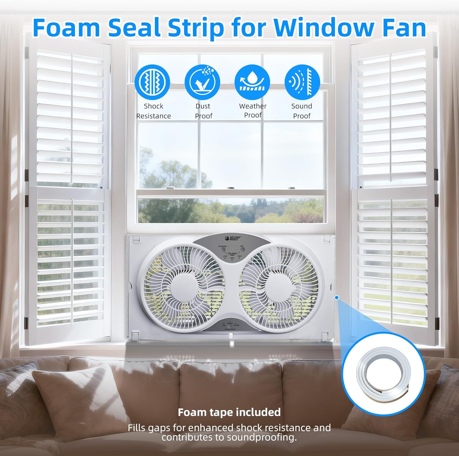 BEYOND BREEZE Window Fan Reversible Airflow, 9 Inch Dual Window Fan with 3-Speed 3 Modes, Remote Control Twin Window Fan 23.5" to 37" Adjustable Width for Bedroom, Kitchen, Home - Image 5