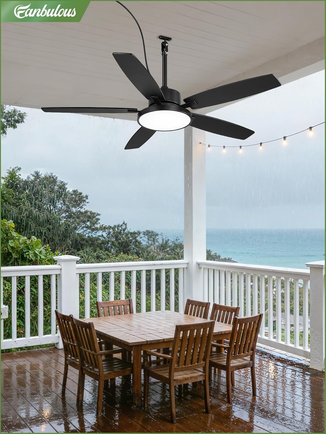 Fanbulous 52'' Outdoor Ceiling Fans with Light and Remote,IP65 Wet Rated Waterproof Ceiling Fan with 6-Speed DC Motor, Farmhouse Gazebo Fan for Porch Patios Pavilion(Black) - Image 8