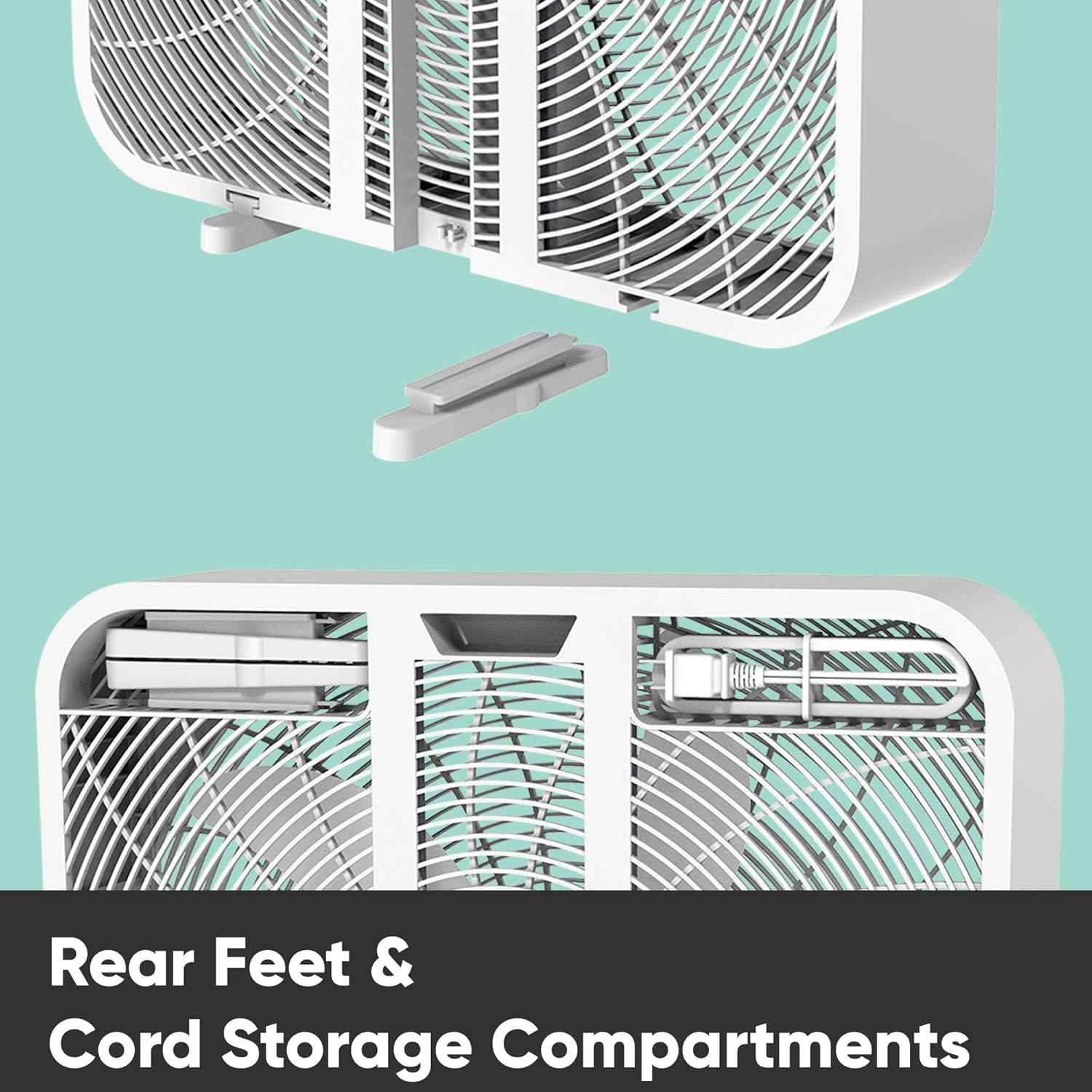 Aspen 20 Inch 3-Speed Box Fan with RF Remote Control, Built-In Handle, and Over 2000 CFM Airflow - High Performance, Light Weight Design, and Cord Storage Designed for Homes, Living Rooms, and more - Image 4