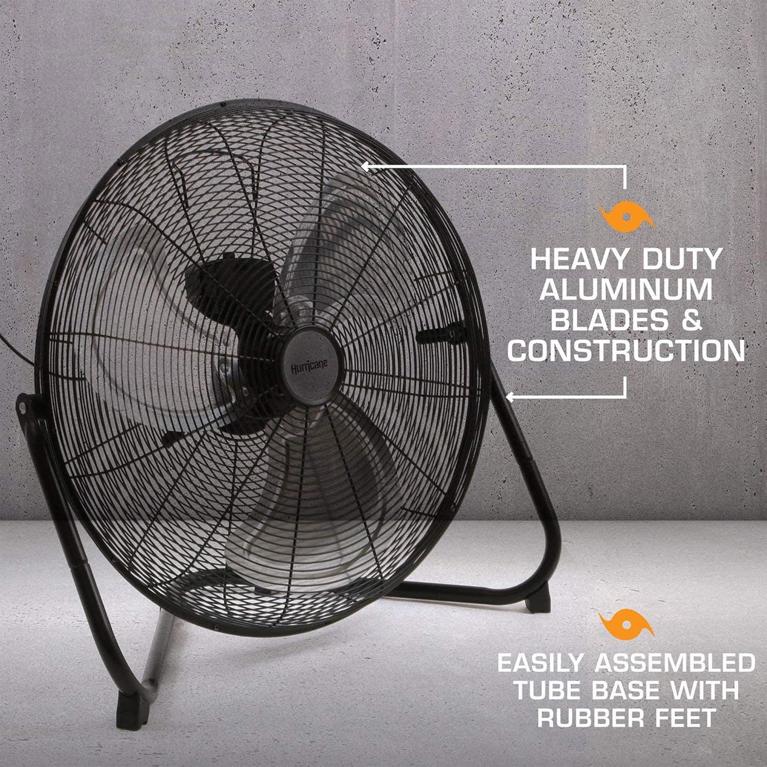 Hurricane Pro Heavy-Duty High Velocity Metal Blade Floor Fan w/ 3 Speeds, Black, 20" - Corded Electric Air Cooling Unit w/ 5300 CFM Airflow for Home, Greenhouses, Garages, Gyms & Workshops - Image 4
