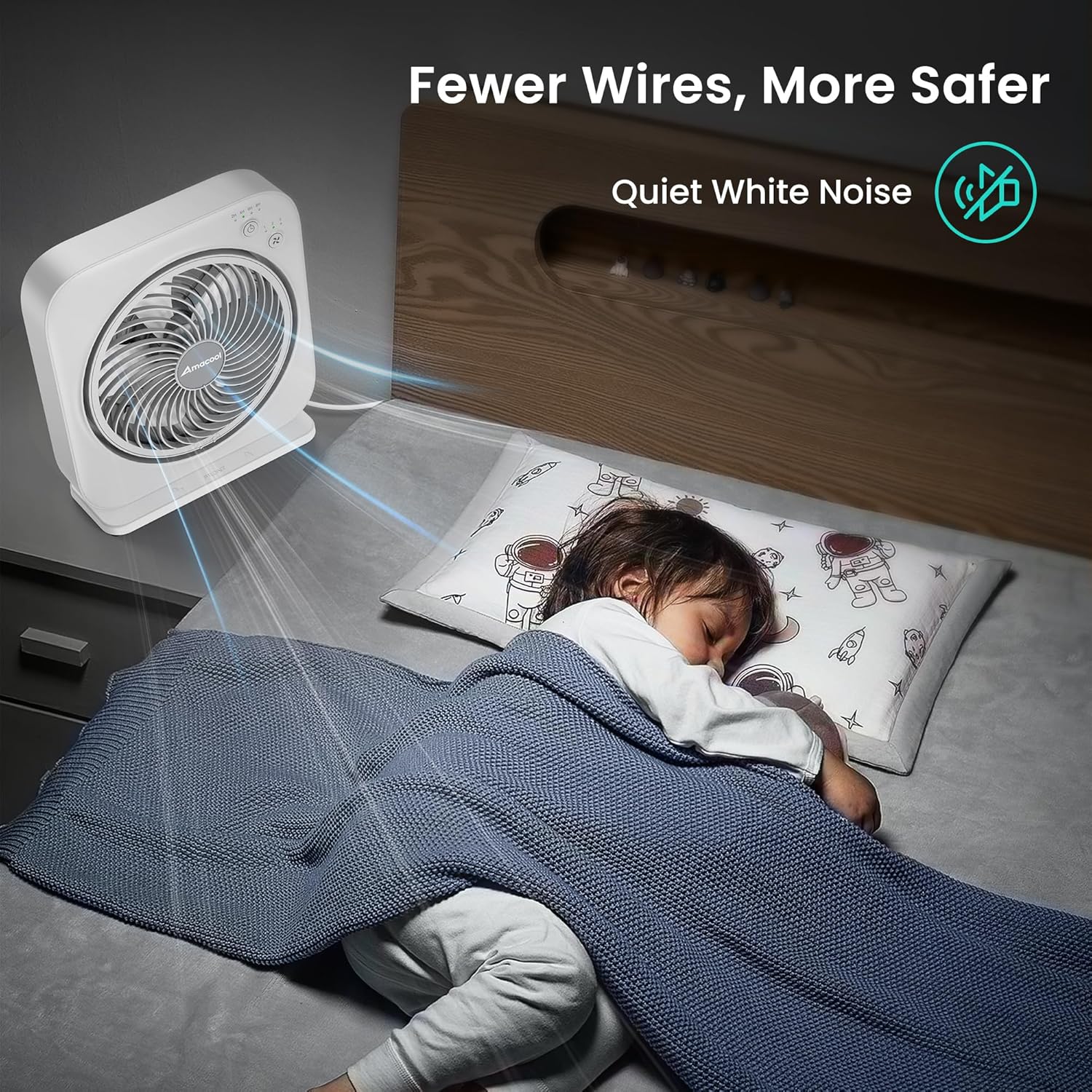 AMACOOL Table Fan, 12 inch Box Fan with 3 Adjustable Speeds & 8HRS Timer, 270° Pivoting Quiet Air Circulator, Desktop Fan for Bedroom Bathroom Kitchen Office, AC Adapter Included-White - Image 6