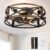 addlon 20 inch Farmhouse Flush Mount Ceiling Fans with Lights and Remote, Small Black Caged Low Profile Fandelier, 6 Speeds Bladeless Ceiling Fan for Bedroom, Kitchen, Living Room, Indoor